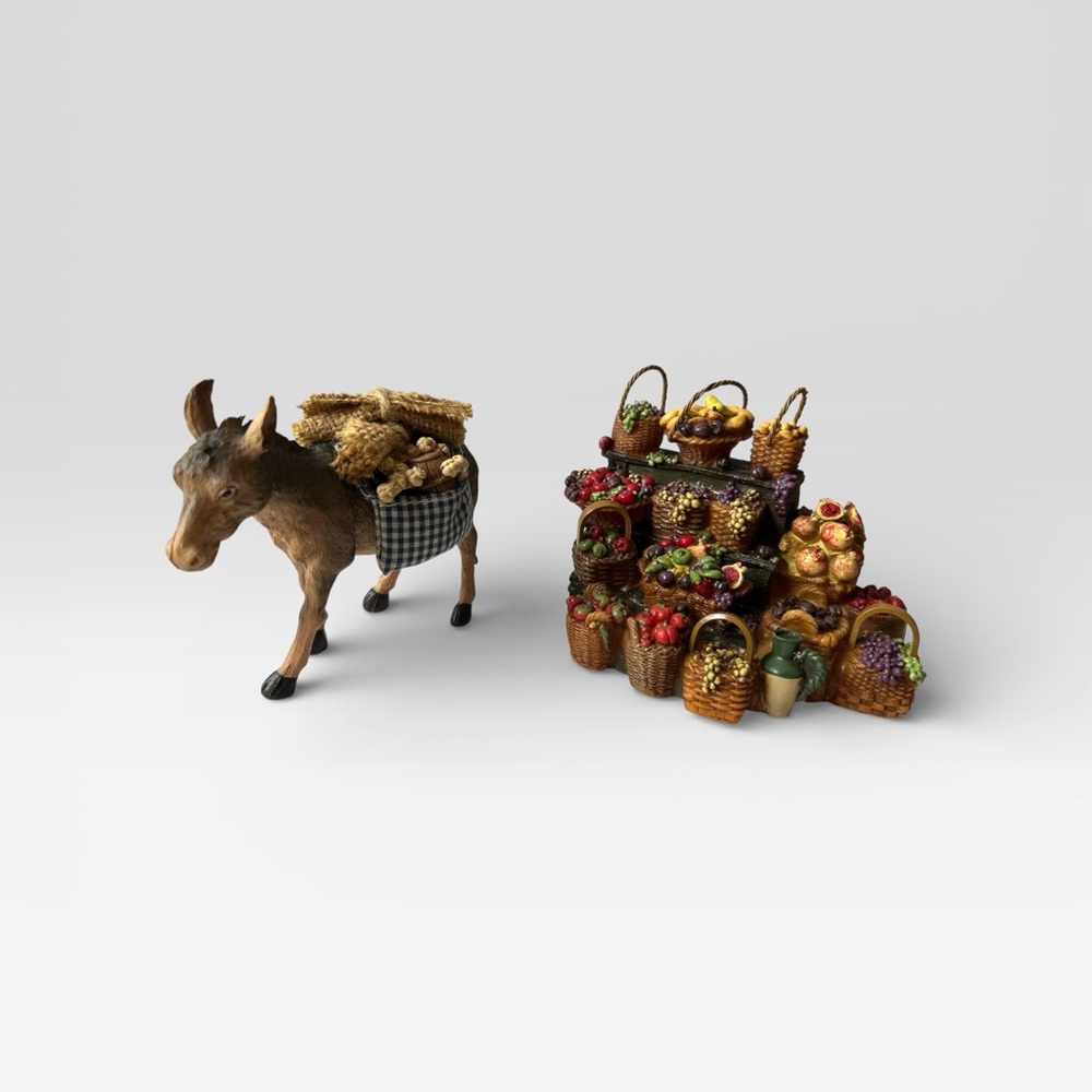 Decorative Donkey Figurine with Fruit Baskets